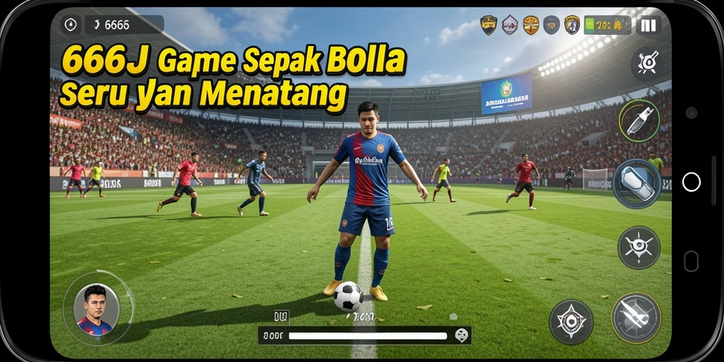 Screenshot gameplay 666J dengan aksi sepak bola yang mendebarkan.