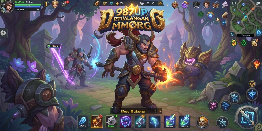 Screenshot permainan 987UP menampilkan pertarungan epik dalam dunia MMORPG.