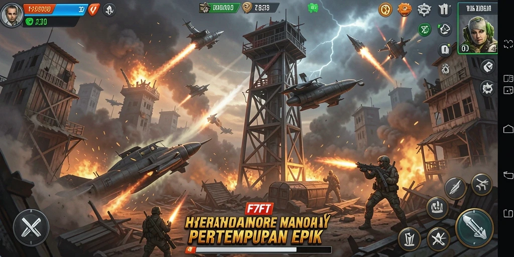 Tampilan gameplay menegangkan dalam F7F7 dengan menara yang siap menghadapi gelombang musuh.