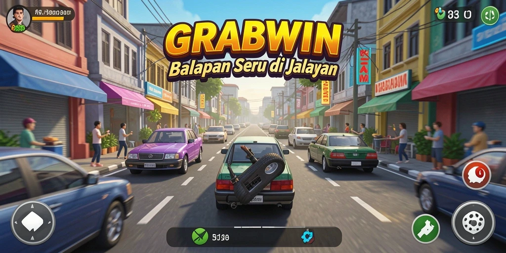 Tampilan gameplay balapan yang mendebarkan di GRABWIN.