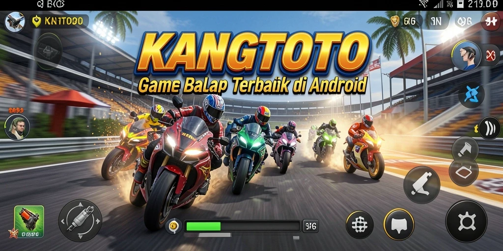 Screenshot utama KANGTOTO menampilkan aksi balap yang mendebarkan.