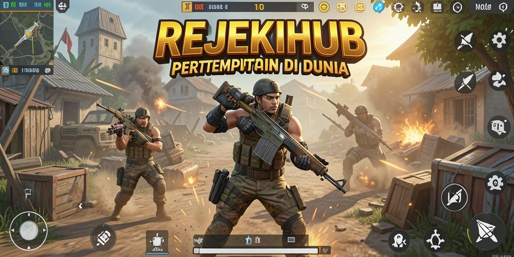 Tangkapan layar gameplay <strong>REJEKIHUB</strong> menunjukkan aksi seru dalam pertempuran Battle Royale.